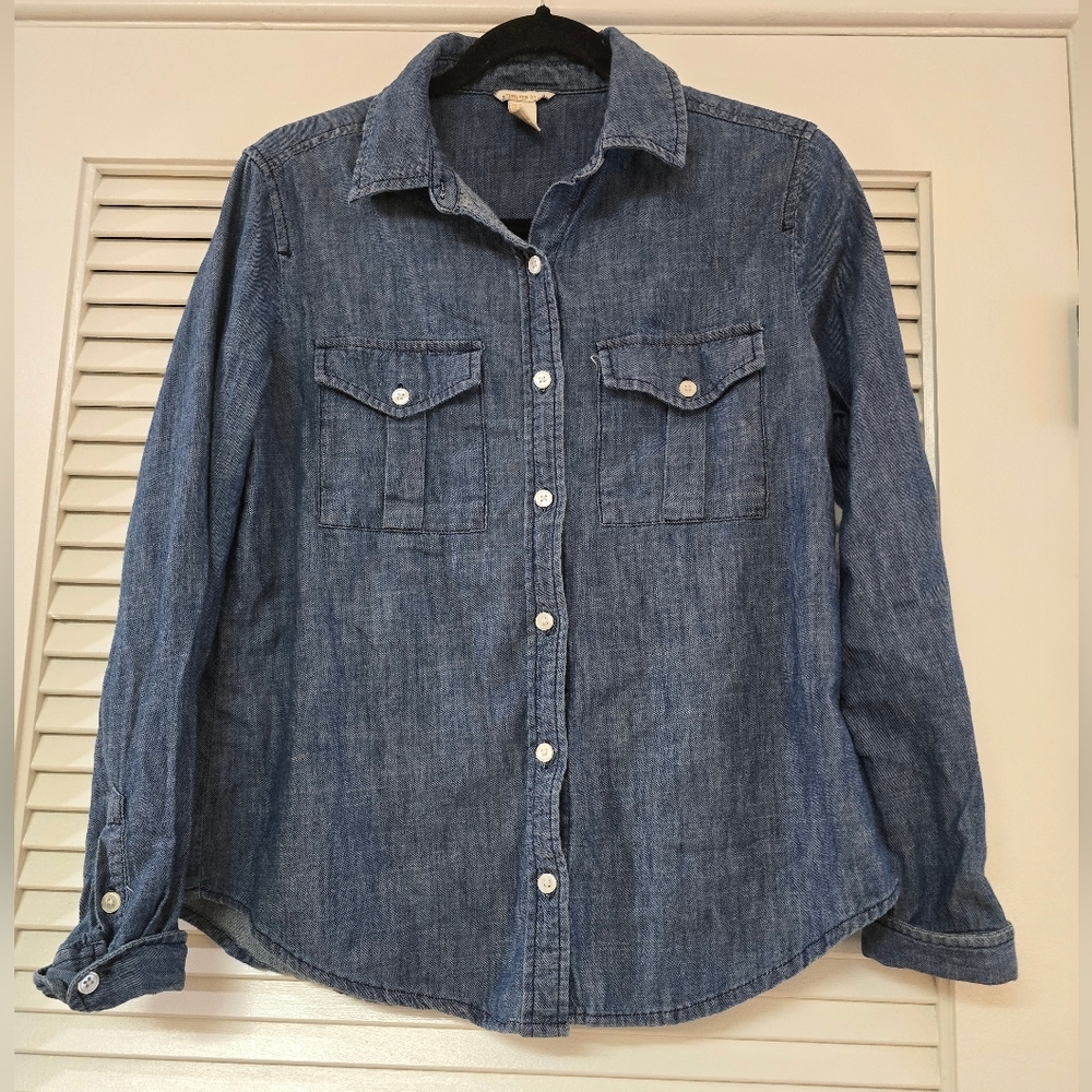 Forever 21 - Blue Denim Long-Sleeve Button Top With Pockets